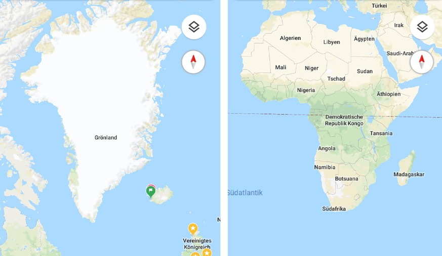 Laut Googles Karten-App ist Grönland grösser als Afrika 🤔.&nbsp;&nbsp;