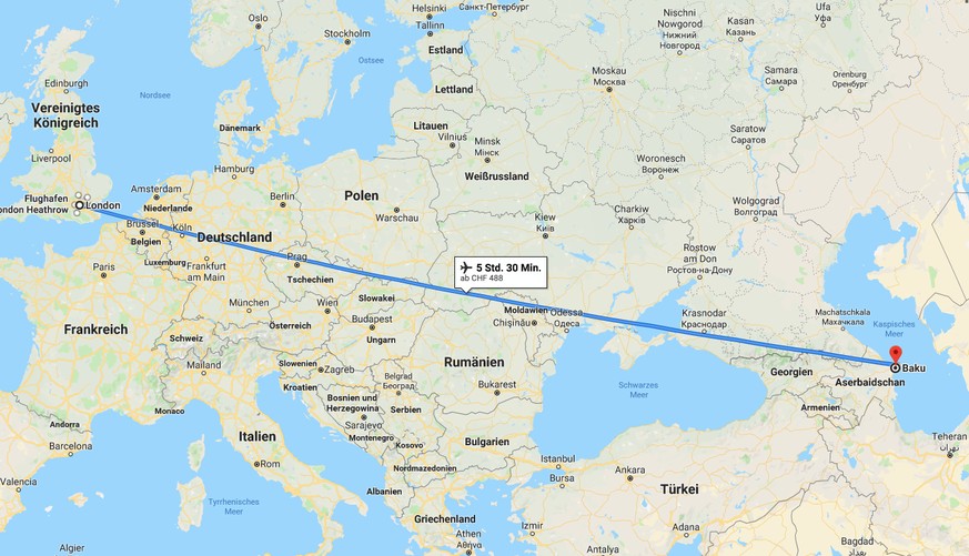 Fünfeinhalb Stunden dauert es von London nach Baku nur, wenn man einen Direktflug erwischt.