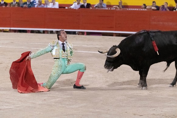 epa07765106 Spanish bullfighter David Fandila &#039;El Fandi&#039; in action against his first bull during the bullfighting held at the Coliseo Balear bullring in Palma de Mallorca, Balearic Islands,  ...