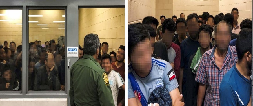 epa07690955 A handout photo made available by the Office of the Inspector General made available on 02 July 2019 shows overcrowded conditions at the US Border Patrol&#039;s McAllen holding station in  ...