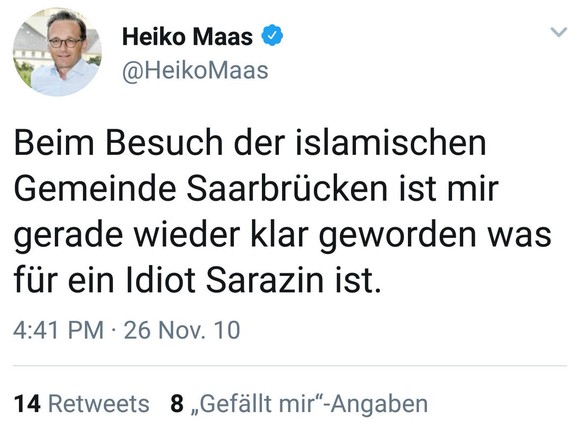 Heiko Maas gelöschter Tweet. Sarazin.