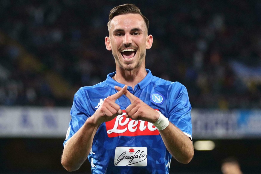 S.S.C. Napoli midfielder Fabian Ruiz celebrates after scoring a goal during a Serie A soccer match against Inter FC atthe San Paolo stadium in Naples, Italy, Sunday, May 19, 2019. (Cesare Abbate/ANSA  ...