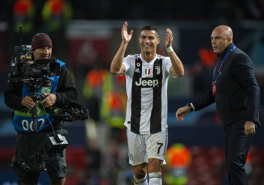 epa07114803 Juventus&#039; Cristiano Ronaldo reacts after the UEFA Champions League Group H soccer match between Manchester United and Juventus held at Old Trafford in Manchester, Britain, 23 Septembe ...