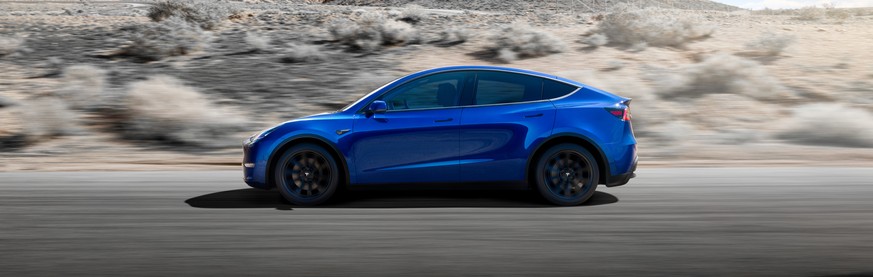 epa07438721 A handout photo dated 07 March 2019 and made available 15 March 2019 by US automobile manufacturer Tesla, showing the new Tesla Model Y electric car that Tesla says will be released as of  ...
