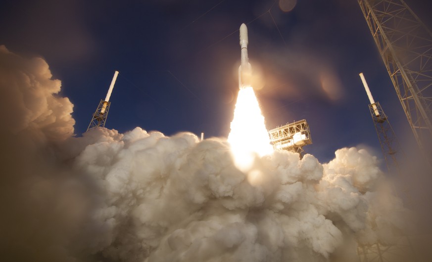 epa08574873 A handout photo made available by NASA shows A United Launch Alliance Atlas V rocket with NASA&#039;s Mars 2020 Perseverance rover onboard launches from Space Launch Complex 41 at Cape Can ...