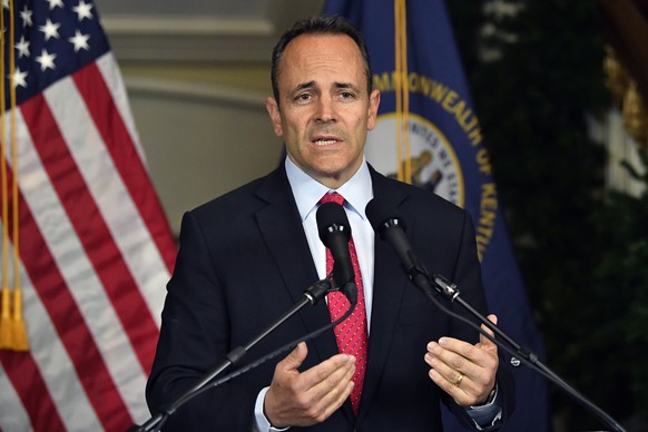 Kentucky Governor Matt Bevin announces his intent to call for a recanvass of the voting results from Tuesday&#039;s gubernatorial elections during a press conference at the Governor&#039;s Mansion in  ...