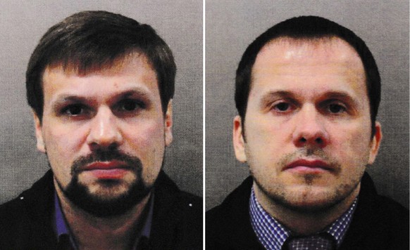 epa06998302 An undated combo handout photo made available by the British London Metropolitan Police (MPS) showing Alexander Petrov (R) and Ruslan Boshirov (L). The MPS reported on 05 September 2018 th ...