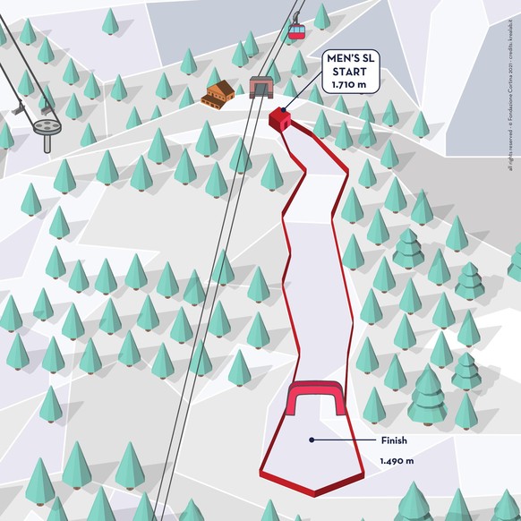 Ski-WM 2021 in Cortina D&#039;Ampezzo: Streckenplan Druscié A (Slalom)