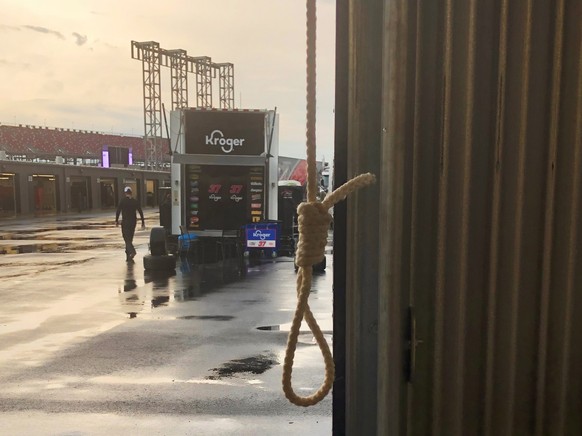 epa08509077 A handout photo made available by NASCAR showing the noose found in the No. 43 garage stall of Darrell &#039;Bubba&#039; Wallace and the Richard Petty Motorsports team at Talladega Supersp ...