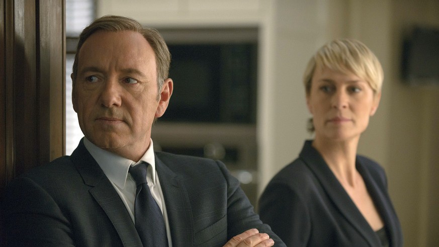 This image released by Netflix shows Kevin Spacey as Francis Underwood, left, and Robin Wright as Clair Underwood in a scene from &quot;House of Cards.&quot; Spacey was nominated for an Emmy Award for ...