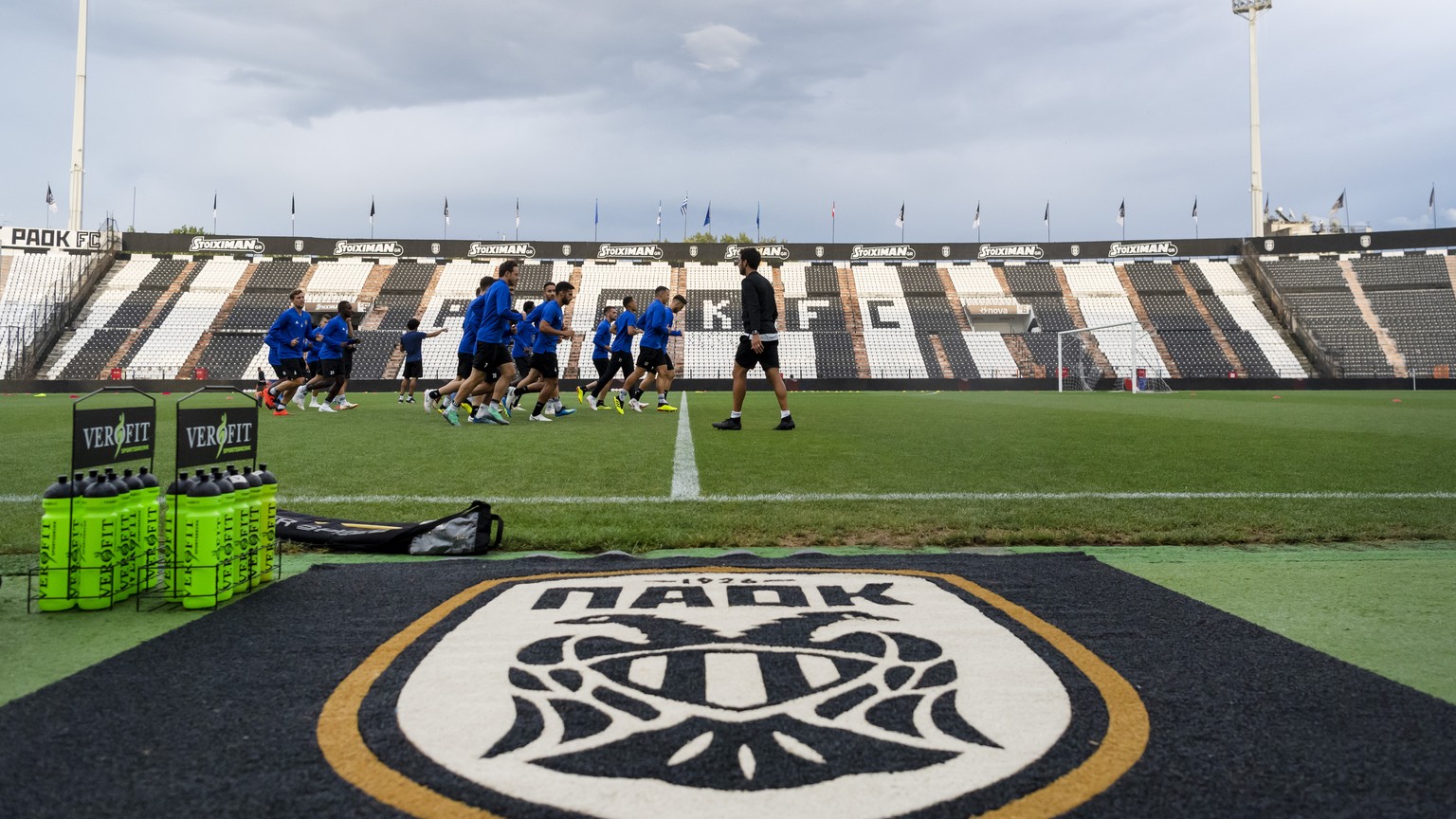 FC Basel during a training session the day before the UEFA Champions League second qualifying round first leg match between Greece&#039;s PAOK FC and Switzerland&#039;s FC Basel 1893 in the Toumba sta ...