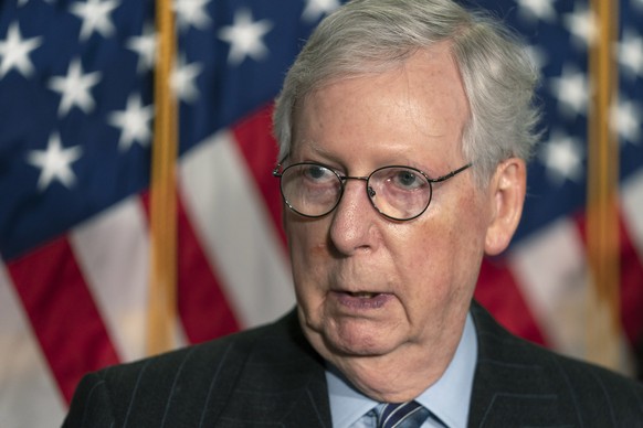 Senate Minority Leader Mitch McConnell of Ky., speaks to reporters following a Republican policy luncheon on Capitol Hill, Tuesday, Feb. 2, 2021, in Washington. (AP Photo/Manuel Balce Ceneta)
Mitch Mc ...