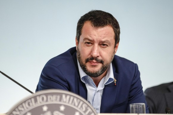 Italy&#039;s Interior Minister and Deputy-Premier Matteo Salvini speaks during a press conference on Italy&#039;s budget law, at Chigi Palace Premier officr, in Rome,Monday, Oct. 15, 2018. (Giuseppe L ...