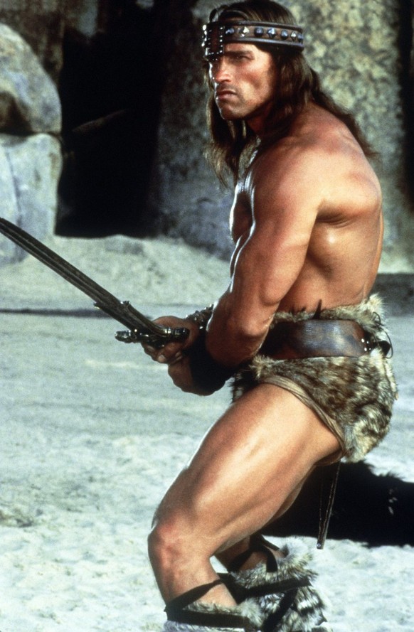 A film still from Conan, the Barbarian, starring former Mr. Universe Arnold Schwarzenegger in 1984. The Austrian-born actor announced in a US chat show programme Wednesday 6th August 2003 that he inte ...