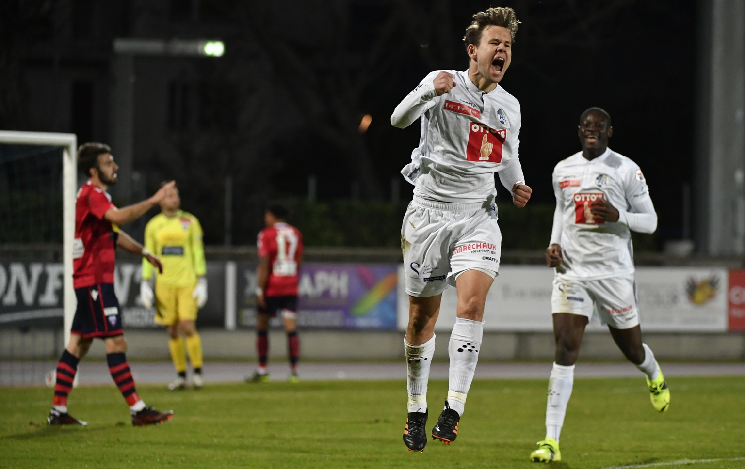 Lucerne&#039;s player Louis Schaub celebrates scoring the 1-2 goal, during the Swiss Cup eighth finals soccer match between FC Chiasso and FC Luzern, at the Riva IV Stadium in Chiasso, on Wednesday, M ...