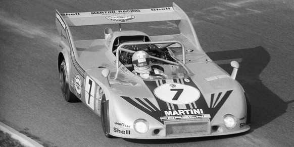 Herbert Mueller, Autorennfahrer, im Jahr 1975 mit Porsche Turbolader beim 1000km-Rennen in Monza. (KEYSTONE/Str)