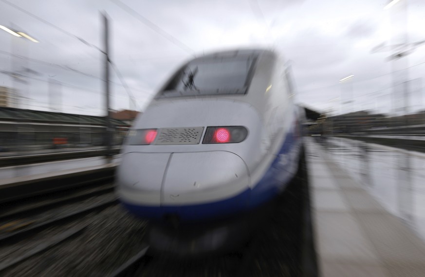 FILE - In this Monday, May 14, 2018 file photo, a TGV high-speed train at the Saint-Charles train station, in Marseille, southern France. French train maker Alstom said Monday Feb. 17, 2020, that it i ...