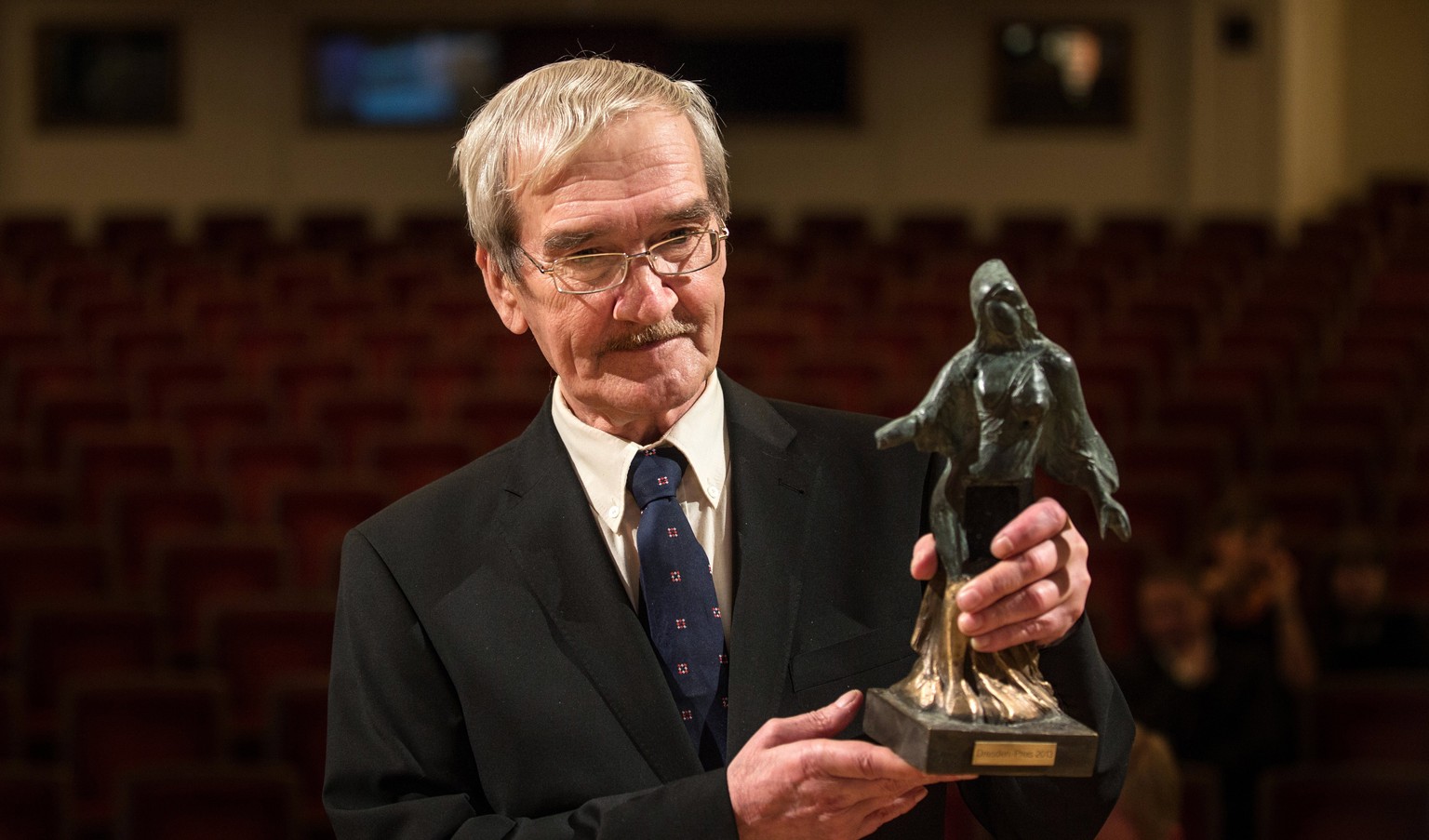 epa06213197 (FILE) - Former Soviet officer Stanislav Petrov holds the Dresden Prize at the Semper Opera, in Dresden, Germany, 17 February 2013 (reissued 19 September 2017). According to reports from 1 ...