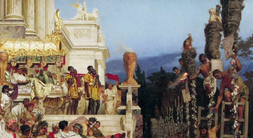 Nero lässt Christen als lebende Fackeln verbrennen, Gemälde von Henryk Siemiradzki