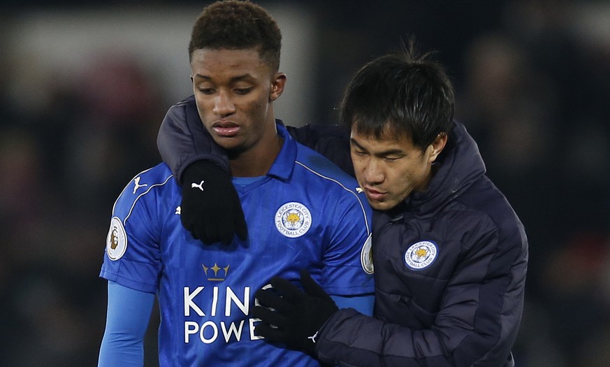 Football Soccer Britain - Swansea City v Leicester City - Premier League - Liberty Stadium - 12/2/17 Leicester City&#039;s Demarai Gray looks dejected with Shinji Okazaki after the match Action Images ...