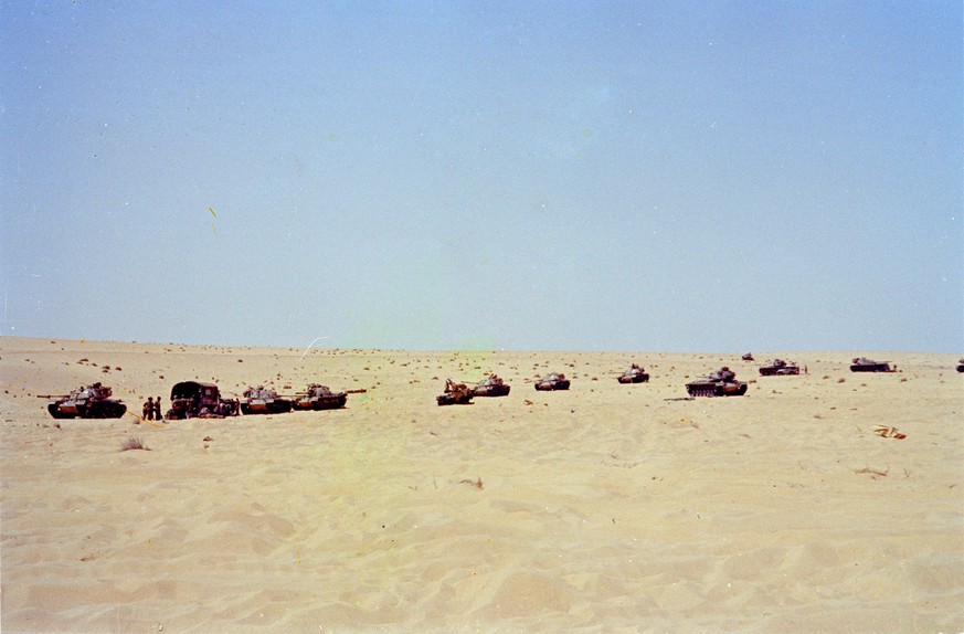 A line of Egyptian tanks lays abandoned after Israel overtook them in the Mitla Pass, Sinai Peninsula, June 1967. (AP Photo)