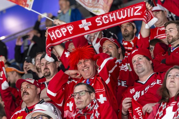 Switzerland`s fans during the game between Switzerland and Norway, at the IIHF 2019 World Ice Hockey Championships, at the Ondrej Nepela Arena in Bratislava, Slovakia, on Wednesday, May 15, 2019. (KEY ...