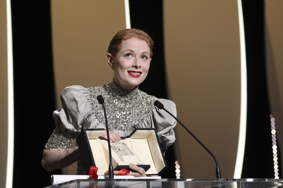 Actress Emily Beecham receives the best actress Palme d&#039;Or award for the film &#039;Little Joe&#039; during the awards ceremony at the 72nd international film festival, Cannes, southern France, S ...