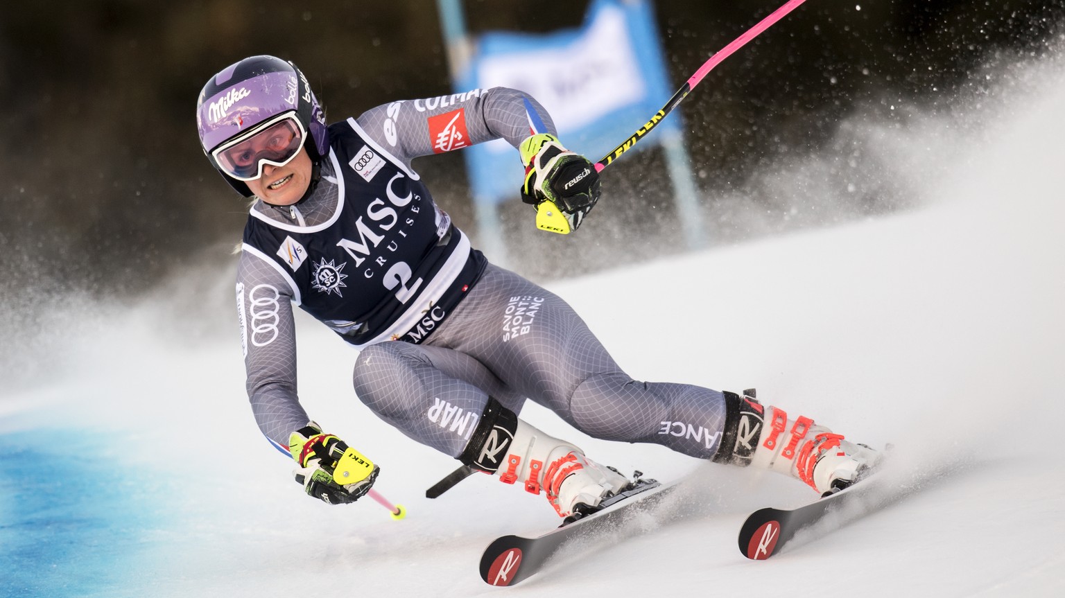 Tessa Worley of France in action during the first run of the women&#039;s Giant-Slalom race at the Alpine Skiing FIS Ski World Cup in Lenzerheide, Switzerland, Saturday, January 27, 2018. (KEYSTONE/Je ...