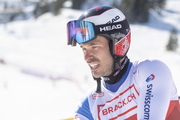 Gilles Roulin nach der Herren Abfahrt an der Alpinen Ski Schweizermeisterschaft vom Donnerstag, 21. Maerz 2019 auf der Franz Heinzer Piste auf dem Stoos. (KEYSTONE/Urs Flueeler)