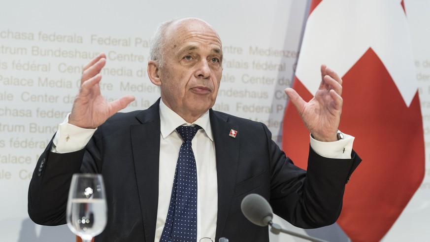 Swiss Federal councillor Ueli Maurer briefs the media about the latest economic measures to fight the Covid-19 Coronavirus pandemic, on Wednesday, March 25, 2020 in Bern, Switzerland. (KEYSTONE/Alessa ...