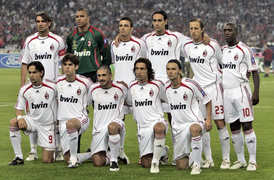 AC Milan soccer team pose for a group photo before the Champions League Final soccer match between AC Milan and Liverpool at the Olympic Stadium in Athens Wednesday May 23, 2007. Milan won the match 2 ...