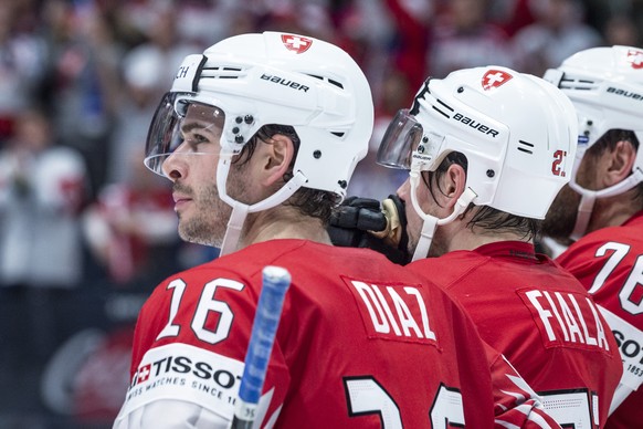 Switzerland&#039;s Raphael Diaz during the game between Czech Republic and Switzerland, at the IIHF 2019 World Ice Hockey Championships, at the Ondrej Nepela Arena in Bratislava, Slovakia, on Thusday, ...