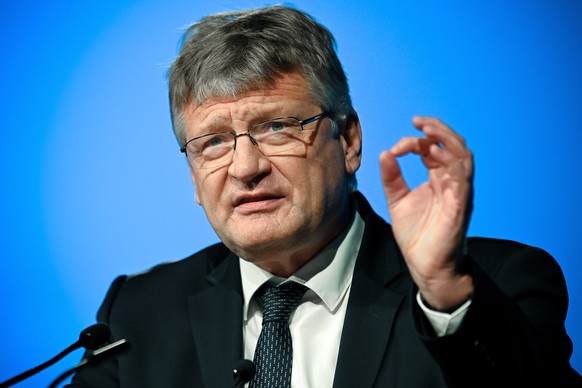 epa08850509 Joerg Meuthen, federal chairman of Germany&#039;s right-wing populist Alternative for Germany (AfD) party, delivers a speech during Germany&#039;s right-wing populist Alternative for Germa ...