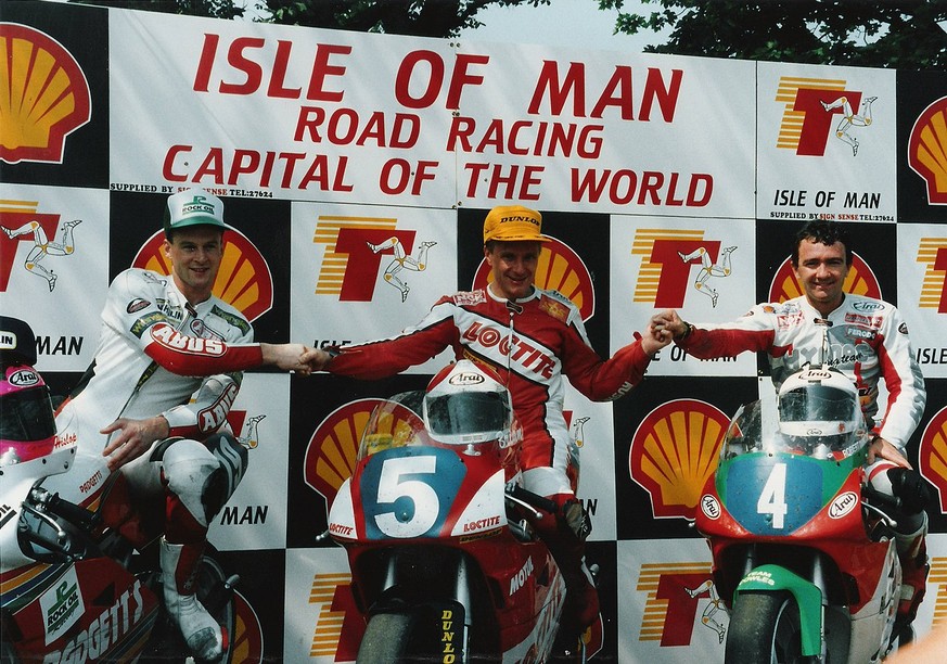 Steve Hislop, Brian Reid, Robert Dunlop bei der TT 1992.