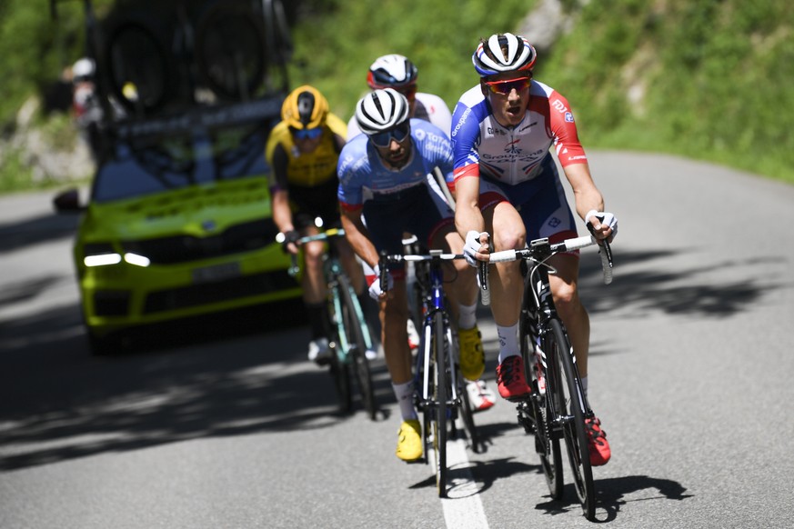 Stefan Kueng from Switzerland of Groupama-FDJ leads the breakaway during the fifth stage, a 177 km race from Muenchenstein to Einsiedeln, Switzerland, at the 83rd Tour de Suisse UCI ProTour cycling ra ...
