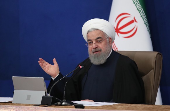 epa08967912 A handout photo made available by the Iranian presidential office shows Iranian president Hassan Rouhani speaking during a cabinet meeting in Tehran, Iran, 27 January 2021. Media reported  ...