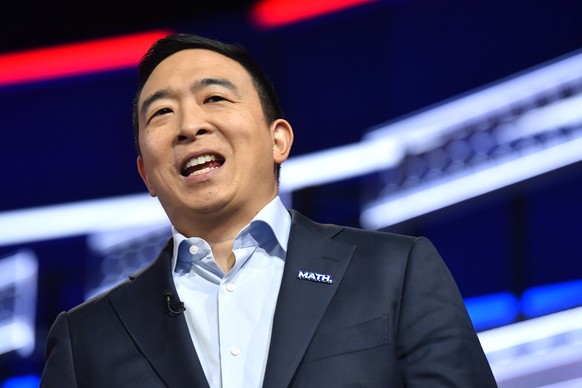 Democratic presidential candidate former technology executive Andrew Yang walks onto the stage before a Democratic presidential primary debate, Wednesday, Nov. 20, 2019, in Atlanta. (AP Photo/John Baz ...