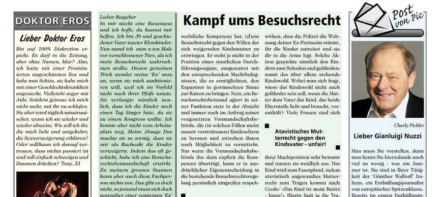 «Doktor Eros», «Ratgeber» und «Post von Pic»: Diese Seite erschien am 13. September 2012 in diversen Gratiswochenzeitungen der Zehnder-Gruppe. &nbsp;