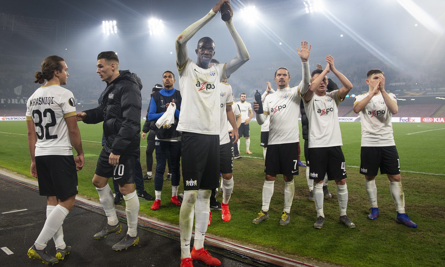 Zurich&#039;s Assan Ceesay and the team after the UEFA Europa League match between Italian&#039;s SSC Neapel and Switzerland&#039;s FC Zuerich, at the Stadio San Paolo in Neapel, Italy, on Thursday, F ...