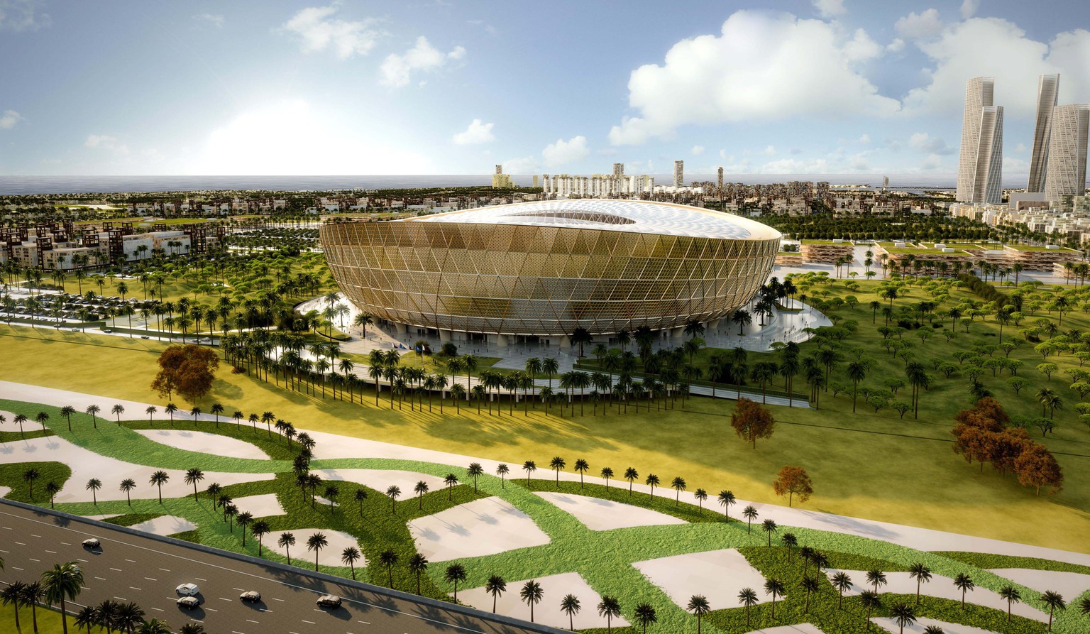 epa07234197 A handout computer generated image made available on 15 December 2018 by Qatar World Cup 2022 Supreme Committee for Delivery &amp; Legacy (SC) shows opening and final games of the 2022 FIF ...