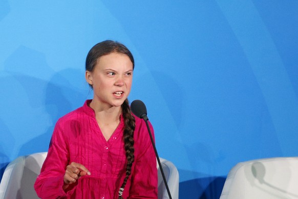 Environmental activist Greta Thunberg, of Sweden, addresses the Climate Action Summit in the United Nations General Assembly, at U.N. headquarters, Monday, Sept. 23, 2019. (AP Photo/Jason DeCrow)
Gret ...