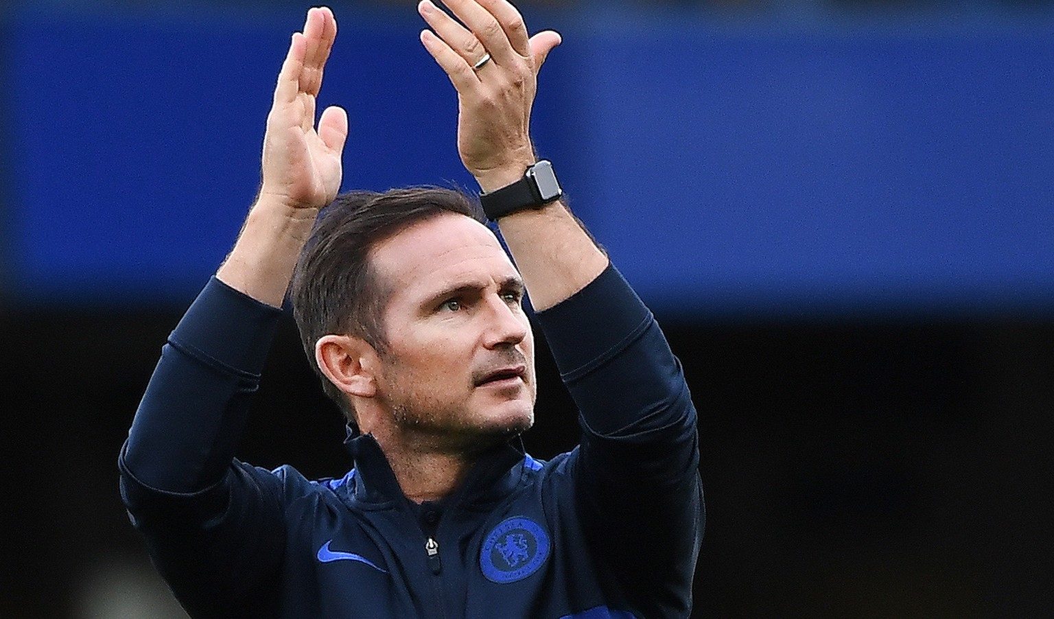 epa08963845 (FILE) - epa07877142 Chelsea manager Frank Lampard acknowledges the Chelsea fans following his teams 2-0 win over Brighton in an English Premier League soccer match at Stamford Bridge in L ...