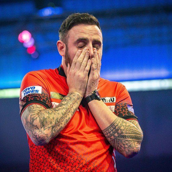 William Hill World Darts Championship 29/12/2020. Joe Cullen England reacts after losing to Michael van Gerwen Netherlands not in picture during Round 4 of the William Hill World Darts Championship at ...