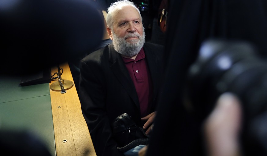 epa08124595 French former priest Bernard Preynat arrives at the court for his trial, in Lyon, France, 13 January 2020. Bernard Preynat, 74, a priest from Lyon, is charged with abusing young scouts in  ...