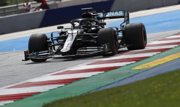 Mercedes driver Lewis Hamilton of Britain steers his car during the Styrian Formula One Grand Prix at the Red Bull Ring racetrack in Spielberg, Austria, Sunday, July 12, 2020. (AP Photo/Darko Bandic,  ...