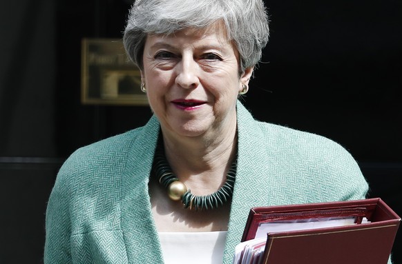Britain&#039;s Prime Minister Theresa May leaves 10 Downing Street for her weekly Prime Minister&#039;s Questions at the House of Commons in London, Wednesday, July 10, 2019. (AP Photo/Alastair Grant) ...