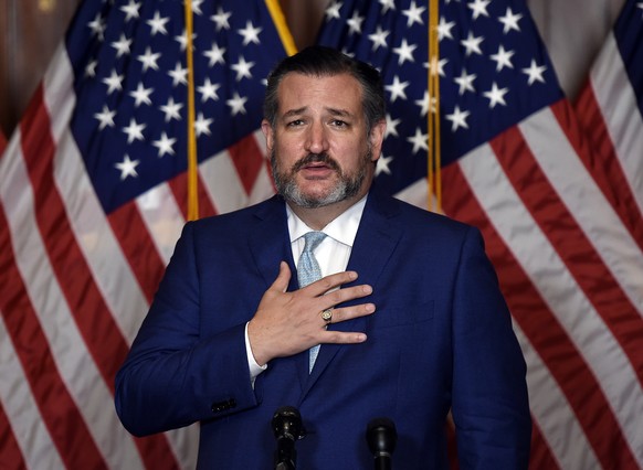 epa08776529 Republican Senator Ted Cruz (R-TX), speaks during a press conference after President Trump&#039;s Supreme Court nominee Judge Amy Coney Barrett was confirmed by the Senate as the 115th jus ...