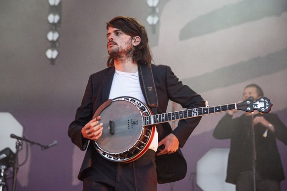 FILE - In this Sunday, May 26, 2019 file photo, Winston Marshall of Mumford &amp; Sons performs at the BottleRock Napa Valley Music Festival at Napa Valley Expo, in Napa, Calif. Marshall says he is le ...