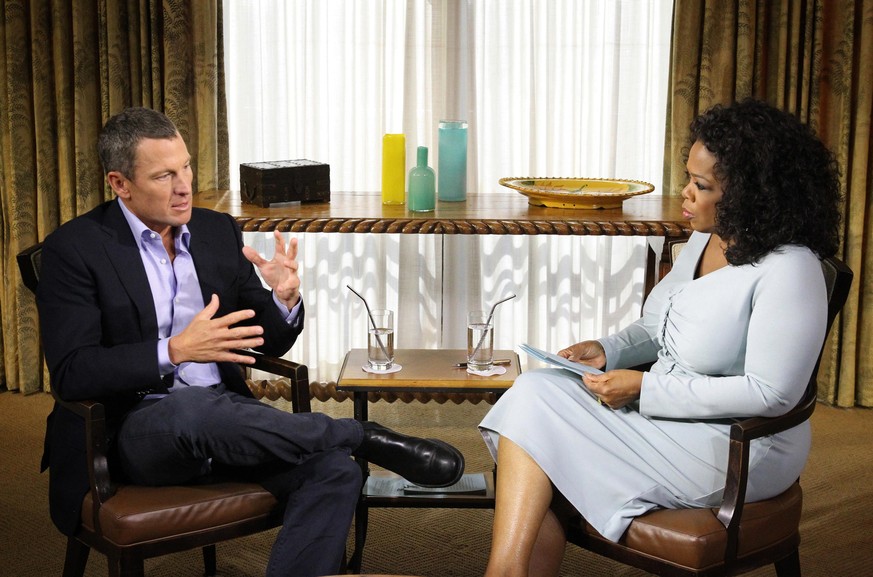 AUSTIN, TX - JANUARY 14: In this handout photo provided by the Oprah Winfrey Network, Oprah Winfrey (R) speaks with Lance Armstrong during an interview regarding the controversy surrounding his cyclin ...