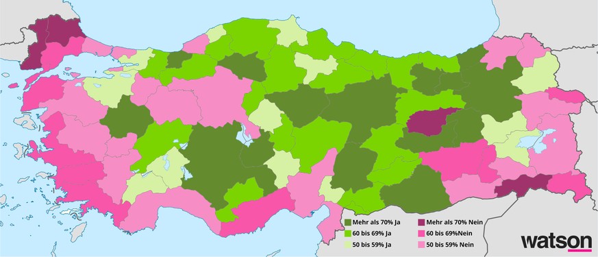 Infografik zu den Abstimmungsresultaten in der Türkei. Verfassungsreform Referendum
